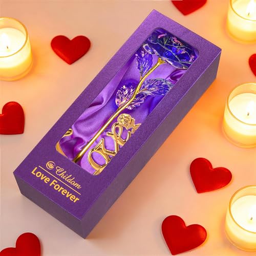 Childom Mothers Day Rose Gifts for Mom,Birthday Gifts for Women,Mothers Day Flowers Gifts for Mom from Daughter Son,Purple Artificial Flower Gift with Love Stand for Wife,Grandma,Daughter,Anniversary - color: Colorful Purple With Love Stand