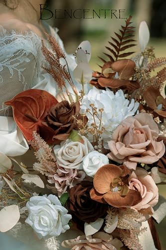14 Inch Walnut Brown Bridal Bouquet,Wedding Bouquet,Bride Bouquets for Wedding Ceremony Anniversary, Boho Wedding,Party and French Rustic Vintage Wedding,Artificial Flowers - color: Walnut Brown, size: 14 Inch