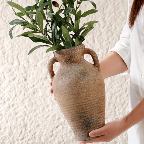 Ceramic Rustic Flower Vase, 10.83 Inch Pottery Modern Vase for Shelf, Tabletop, Vintage Farmhouse Home Decor for Coffee Table, Living Room, Mantle, Fireplace, Entryway - color: Rust 10.83 Inch