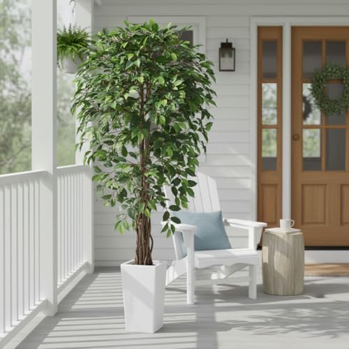 Aveyas 6ft Artificial Ficus Tree for Home Decor with White Pot, 6 Feet Faux Plant Fake Silk Trees for Indoor Outdoor House Living Room Office Garden (6 ft Tall Including Raised Pot) - color: Ficus Tree (6ft)