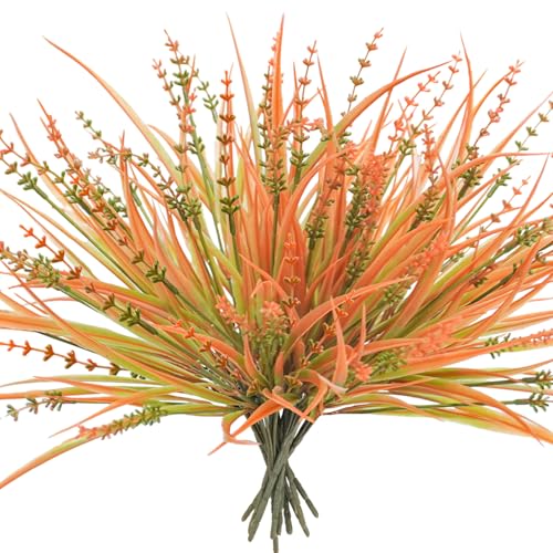 10 Pcs Fall Flowers, UV Resistant Artificial Fall Plants Outdoor Plastic Fake Fall Flowers Faux Monkey Grass Shrubs Bushes for Indoor Outside Planters Porch Window Box Home Decor - color: Bright Orange, size: 10pcs