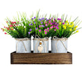 CALAVAK Decorative Centerpiece Wooden Tray with 3 Metal Potted Artificial Babys Breath Gypsophila Plant Flowers Rustic Country Farmhouse Décor for Dining Room, Living Room and Kitchen Table - style: Milan Plants