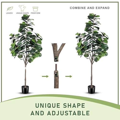 LYERSE 8ft(96in) Fiddle Leaf Fig Tree Artificial - Tall Faux Fiddle Leaf Fig Tree - Fake Fig Plant with Realistic Texture for Indoor Outdoor Modern Home House Office - size: 8ft
