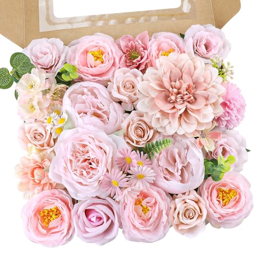 Rose Artificial Flowers Combo Fake Flowers Rose Silk Flowers with Stems for DIY Wedding Bouquets Centerpieces Arrangements Table Decor Valentine's Day Bridal Baby Shower Party Home Decor(Nude Pink) - color: Nude Pink