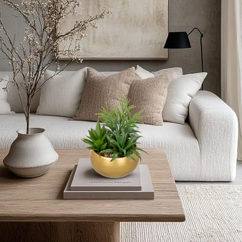 Briful Fake Succulents in Gold Metal Pot, Artificial Succulent Plants Arrangement for Home Decor, Small Faux Potted Plants Tabletop Centerpiece, Desk Office Bathroom Shelf Decorations - color: Gold#1