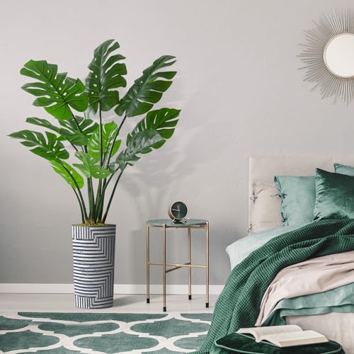 Artificial Tree in Modern Geometric Pattern Planter, Fake Monstera Silk Tree for Indoor and Outdoor Home Decoration - 65" Overall Tall (Plant Pot Plus Tree) - style: Monstera Plant