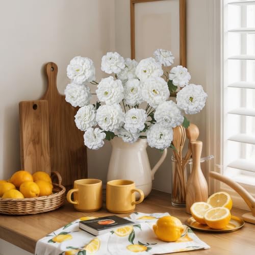 3 Pcs Artificial Flowers Spring Summer White Zinnia Silk Flowers with Long Stems Zinnia Elegans Artificial Flowers for Outdoors Floral Arrangements Table Centerpieces Wedding Party Home Decor - color: White