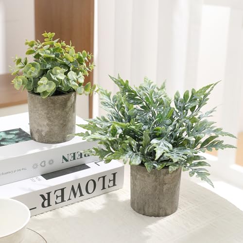 3 Pack Mini Potted Fake Plants Artificial Plastic Indoor Eucalyptus Plants for Home, Office, Desk, Bathroom, Coffee Table & Shelf (Green) - color: Green