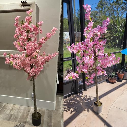 6FT Cherry Blossom Tree Artificial - Flower Trees Tall Artificial Plant, Large Pink Sakura Blossom Flowers Tree for Living Room Porch Entryway Office Decorations Indoor Outdoor
