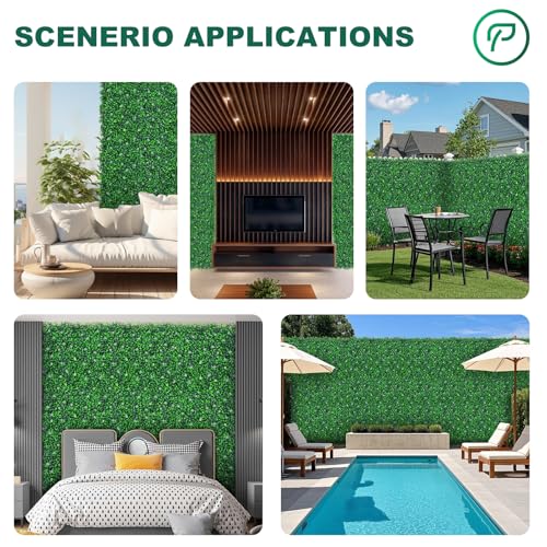 Yangrass Grass Wall Panels Roll, 40"x120" (33.33 sqft) Artificial Ivy with White Flower, UV-Anti Faux Boxwood Grass Wall Greenery Panels for Garden Patio Balcony Decor - size: 40x120inches