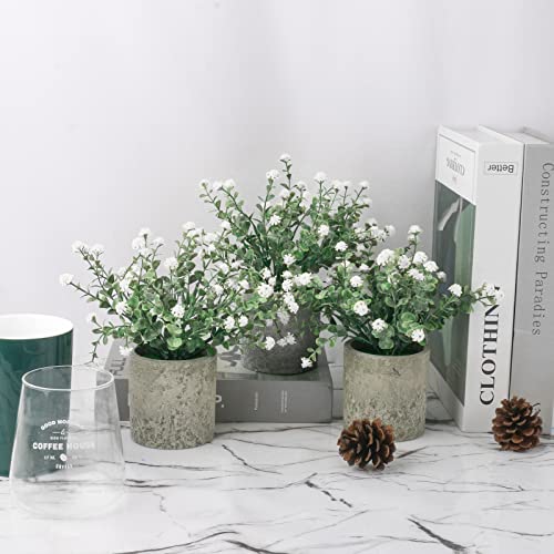 3 Potted Artificial Plants Flowers for Home Decor Indoor, Centerpiece Table Decorations for Dining Room and Coffee Table, White - color: White