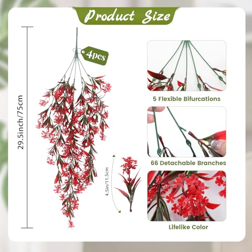 RECUTMS Artificial Hanging Plants 4 Pcs Ferns Plants Large Faux Artificial Hanging Plants Wall Plants Fake Ivy Room Decor Home Garden Wedding Party Indoor Outdoor Decorations(Red) - color: Style1-red