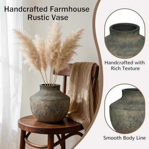 Ceramic Flower Vase, 5.5 Inch Small Flower Rustic Vase, Decorative Vase Short Pottery Vase for Home Decor, Living Room, Entryway, Table, Shelf - color: 5.5"h-vintage Black