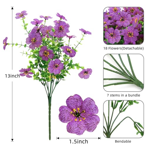 24 Bundles Artificial Flowers for Outdoors, UV Resistant Faux Flowers for Outdoor Planters, Fake Flowers for Outside Porch Patio Window Box, Mixed Color Daisy Bushes for Garden Decor(Purple) - color: Purple