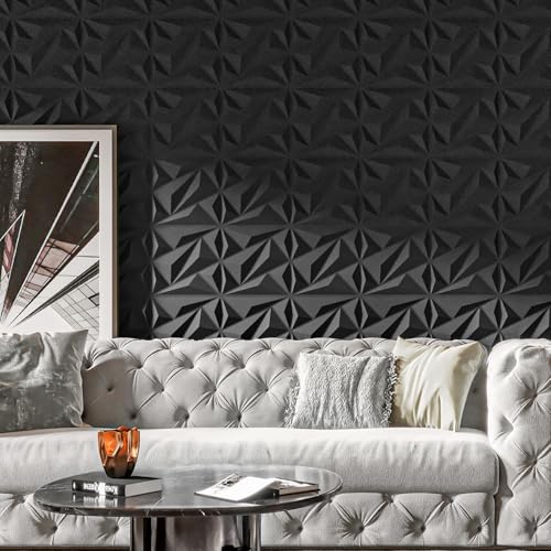 Art3dwallpanels 33 Pack 3D Wall Panel Diamond for Interior Wall Décor, PVC Flower Textured Wall Panels for Living Room Lobby Bedroom Hotel Office, Black, 12''x12'' Cover 32.Sq.Ft. - color: Black, size: 33 Pack