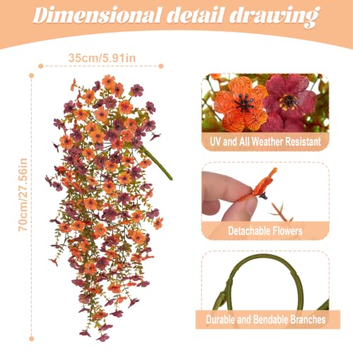 Fake Mums Artificial Fall Hanging Flowers for Outdoors Decoration 2 PCS Faux Mums for Outdoor Planters Fake Plants Look Real Daisy Flower No Fade Autumn Decor for Porch Home Patio Balcony and Yard - color: Orange Brown
