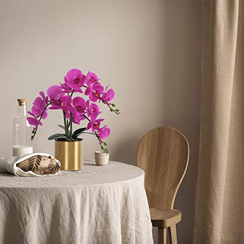 LESING Artificial Orchid Flower with Vase, White Orchid Bonsai Faux Orchid Phalaenopsis Plant Pot Arrangements for Home Decoration (Purple,Gold Vase) - color: Purple,gold Vase