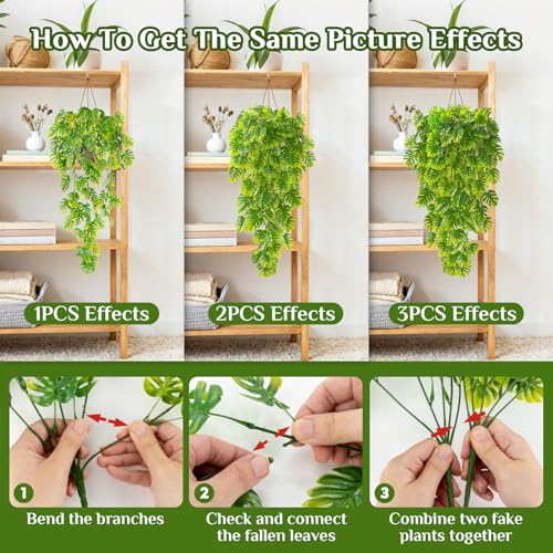 RAINFLOW 3PCS Fake Hanging Plants - 27.5" Uv Resistant Artificial Monstera Vines with 69 Ivy Leaves, Faux Monstera Plant for Wall Shelf Room Patio Garden Wedding Hawaiian Jungle Themed Party Decro - size: 27.5"