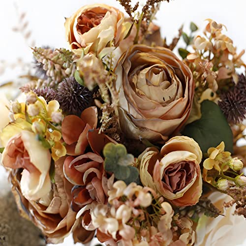 Artificial Wedding Bouquet for Brides Bridesmaid Holding Flower with Greenery Artificial Fabric Rose Wedding Flower Bridal Toss (Vintage Coffee) - color: Vintage Coffee