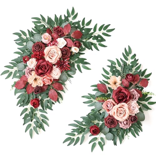 Artificial Wedding Arch Flowers Kit(Pack of 2) for Wedding Arch, Bridal Shower, Ceremony and Reception Backdrop Decoration (Cream red) - color: Cream Red