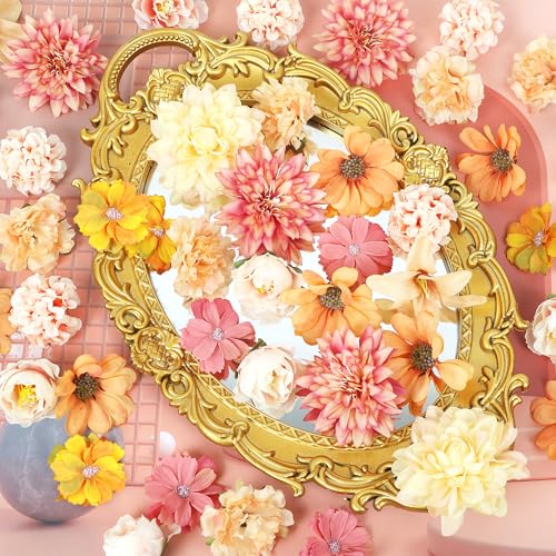 LACGO Fall Artificial Flower Heads Combo - 48pcs Orange Silk Flowers Bulk for Wedding Decor, Bridal Bouquets, Graduation Parties, Cake Toppers & Home DIY Crafts - color: Orange