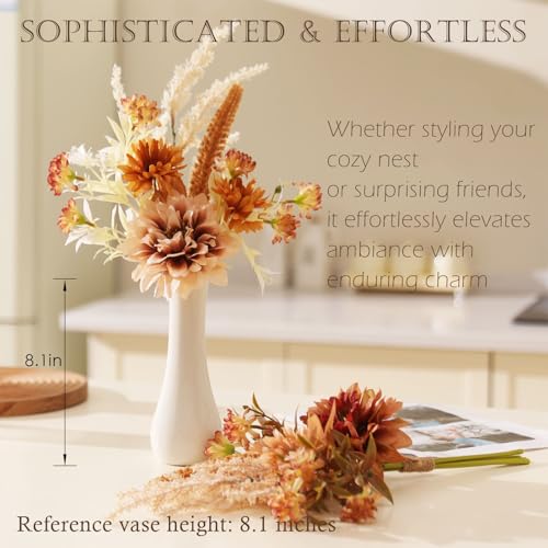 Joeabor Fake Flower Bouquet, Faux Flower Arrangement for Decorating Kitchens, Bedrooms, Bathrooms, Realistic Artificial Flowers Made of Silk & Plastic, Floral Decoration with Dahlia & Small Blossoms - color: Light Coffee & Dark Coffee