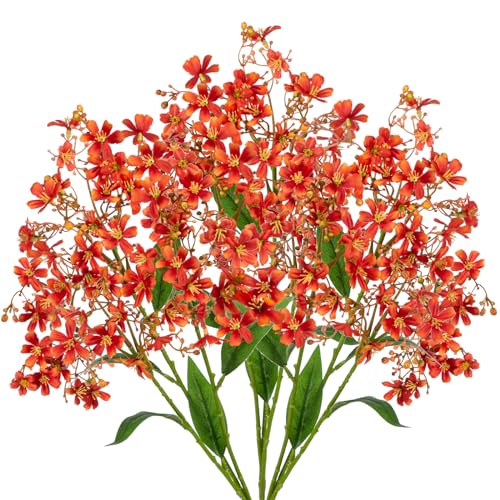 Hollyone Artificial Daphne Flowers with Long Stem 3Pcs Faux Fall Autumn Orange Flowers 28.3” Fake Silk Flowers Piacks Bouquet for Floral Arrangement Wedding Party Centerpiece Table Home Decor - color: Orange