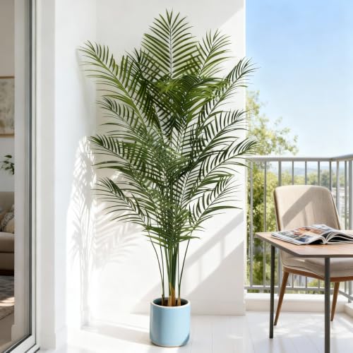 Artificial Areca Palm Plant 7Ft Fake Tropical Palm Tree Perfect Faux Dypsis Lutescens Plants in Pot for Indoor Outdoor House Home Office Garden Modern Decoration Housewarming Gift - size: 7ft
