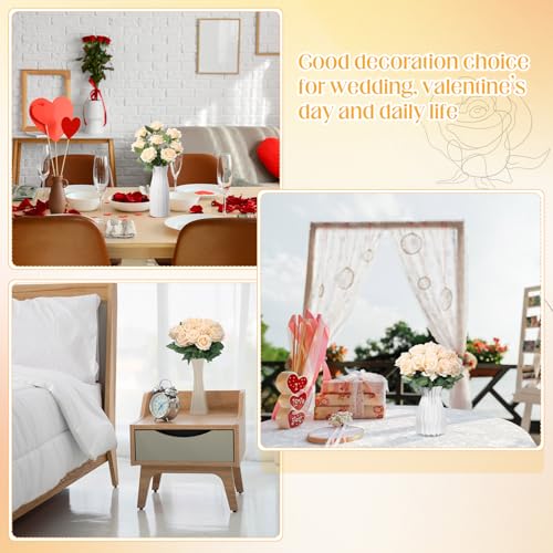 Hotop 20 Pcs Artificial Rose Flowers with Long Stem,Real Lifelike Silk Realistic Plastic Bouquet Roses Bulk for Home Decor Bridal Wedding Party Table Centerpieces Decorations(Champagne) - color: Champagne