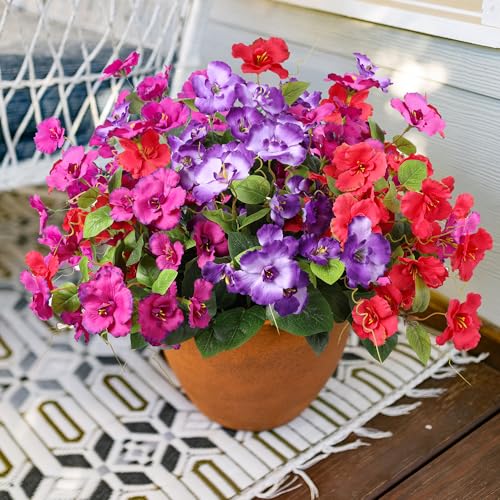 Hibiscus Artificial Flowers Plants for Outdoors Summer Decoration, 6 Bundles Fake Silk Hibiscus Bouquet Realistic UV Resistant Tropical Flowers Artificial for Outside Planter Front Door Porch Patio - color: 3-color Mix(2 Fuchsia, 2 Red, 2 Purple)