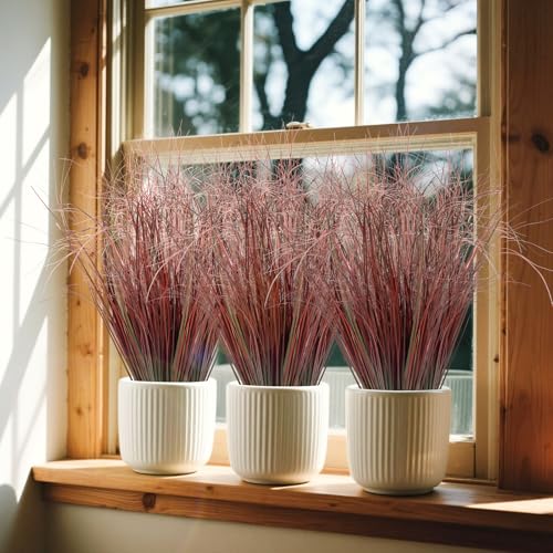 100Pcs Artificial Grass Plants, Faux Shrubs Wheat Grass, Artificial Tall Grasses Fake Plants for Outdoor Decor,Artificial Greenery Stems Weed for Room Indoor Home Decor（Red） - color: Red, size: 100Pcs