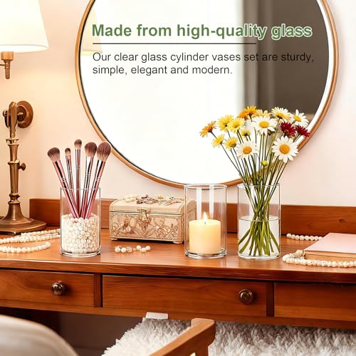 12pcs Thick Glass Cylinder Vase 6 Inch – Clear Glass Flower Vase & Floating Candle Holders for Centerpieces,Cylinder Vases Bulk Weighted Base for Wedding, Home & Dining Table Décor Gift - size: Smooth-12PCS