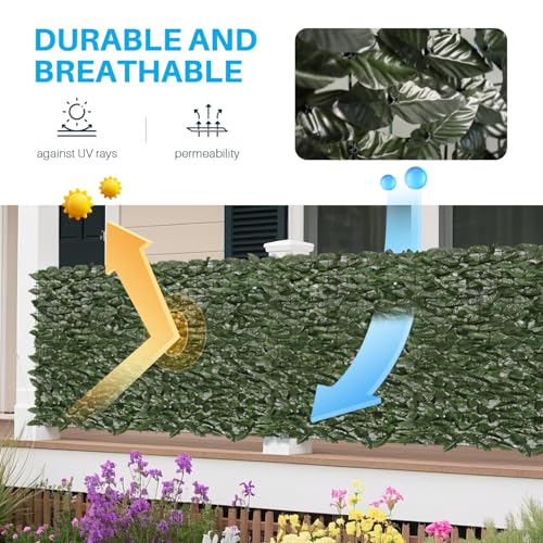 Patio Paradise 39"x117"-1Pc Faux Ivy Fence Privacy Screen Artificial Greenery Wall Backdrop,Fake Grass Wall Panels for Outside Apartment Balcony,Vine Leaf Decor for Outdoor Patio Chain Link - color: Faux Laurel Leaves- Dark Green, size: 39" x 117"