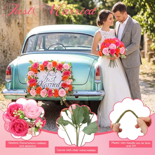 Geosar 8 Bundles Artificial Peonies Flowers Fake Silk Peony Bouquet Faux Peonies Flowers Bulk for Decoration Vase Floral Arrangements Wedding Party Table (Pink,Orange) - color: Pink, Orange