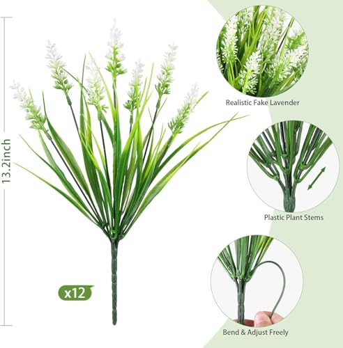 Artificial Fake Outdoor Plants Flowers for Spring Decoration, UV Resistant Realistic White Plastic Flowers Faux Plant Monkey Grass for Planter Home Garden Porch Patio Window Box(White-A, 12 Pcs) - color: White-a