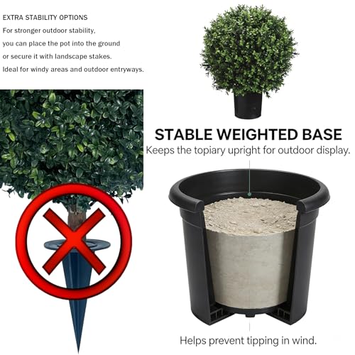 26" H x 18" W Artificial Boxwood Topiary Ball – Realistic UV-Resistant Artificial Shrub with Weighted Pot, Set of 2 – Indoor/Outdoor Year-Round Green Décor for Porch, Garden, Patio - size: 26" Boxwood