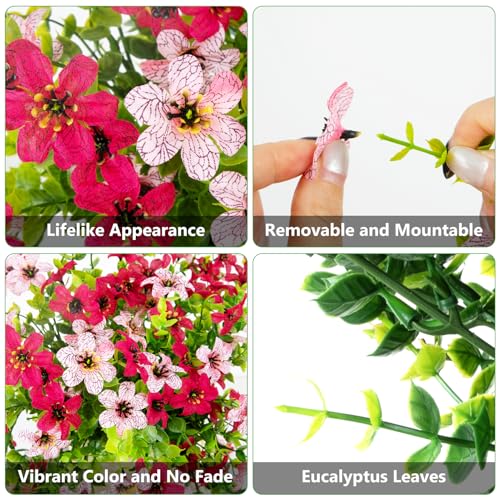 CCILAND 2 PCS Artificial Hanging Flowers for Outdoors, Fake Flower Plants UV Resistant Faux Hanging Spring Flowers for Home Porch Garden Patio Yard (Double Pink) - color: Double Pink