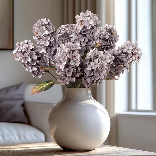 Ttranewsoo Fake Flowers Hydrangea Silk Flowers with Stems, Fake Grayish Hydrangea Artificial Flowers Winter Flowers Artificial for Decoration Vase Decor 24"（Grayish Purple ） 8PCS Wthout Vase - color: Grayish Purple