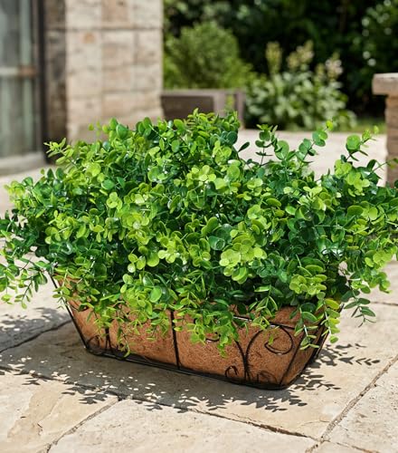 Artificial Faux Outdoor Plants for Spring Summer Decoration, 12 Bundles Fake Plastic Eucalyptus UV Resistant Look Real Fake Plants for Planter Outside Front Door Porch Patio Balcony Garden Indoor Yard - color: Eucalyptus-green