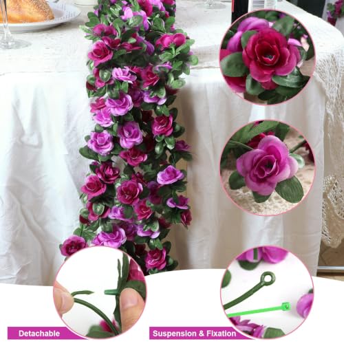 MARTINE MALL Flower Garland Rose Vines, 2 Strands 16.5Ft Flowers Vines for Bedroom, Rose Flower Garland Decoration, Purple Rose Floral Garland for Room Table Birthday Wedding Party Garden Wall Decor - color: Purple, size: 2 Packs