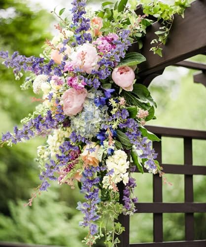 6 PCS Purple Delphinium Artificial Flowers, Long Stem Artificial Flowers with Bendable Stems, Silk Larkspur for Tall Vase Home Garden Wedding Table Decor - color: Purple