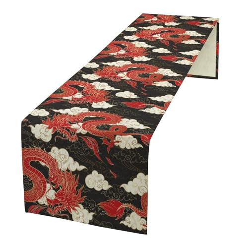 Chinese Dragon Table Runner, Aisa Mythological Abstract Art Print Table Runner for Kitchen Dining Wedding Party Holiday 13x36in - color: Aisa-1, size: 13x36in