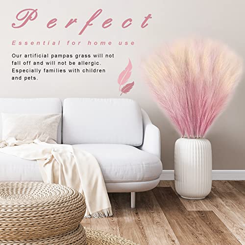 8Pcs 3FT Pink Colorful Faux Pampas Grass for Boho Decor, KALYLOC Non-Shedding Fluffy Artificial Bulrush, Tall Reed Fluffy Stems Vase Filler Living Room Wedding Decoration - color: Pink