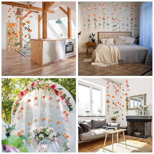 XunYee 6 Pcs 35.4 ft Flower Garlands Artificial Wildflower Vines Floral Hanging Backdrop Fake Flower Garlands Faux Silk Wildflower Vine for Wedding Bridal Shower Home Garden Wall Arch Decor(Rose) - style: Rose