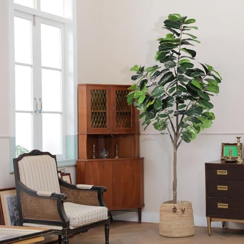 LYERSE 8ft(96in) Fiddle Leaf Fig Tree Artificial - Tall Faux Fiddle Leaf Fig Tree - Fake Fig Plant with Realistic Texture for Indoor Outdoor Modern Home House Office - size: 8ft