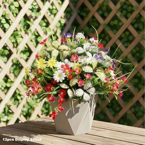 Artificial Flowers for Outdoor, 6 Bundles Mix UV Resistant Fake Flowers | No watering needed,Fade resistant,Bendable & flexible,Easy DIY freely,Maintain beauty long-term,Brighten up any space - color: 6pcs-mix