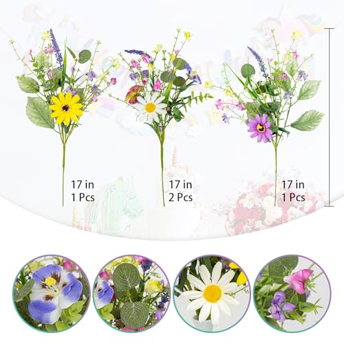 Spring Decorations 17 Inch Colorful Spring Flowers Artificial Easter Flowers with Daisy Dandelion and Forsythia for Indoor Outdoor Holiday Celebration
