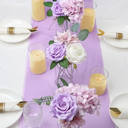 Artificial Flowers Combo, Violet DIY Fake Silk Flowers Set Decor with Stems for Roses Wedding Party Centerpieces Bridal Bouquets Cake Decorations Arrangements Indoor Outdoor - color: Violet