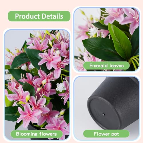14'' Artificial Plants Fake Lily Flowers in Pot for Home Garden Indoor Outdoor Spring Summer Decorations (Pink) - color: Pink