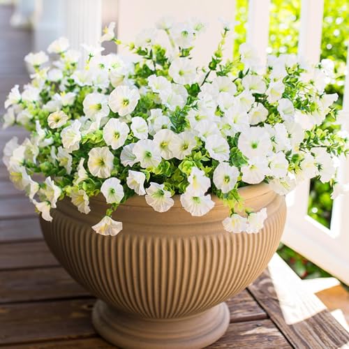 HyeFlora Artificial Flowers for Outdoors Fake Plants Outside Decoration, 12 Bundles Silk White Morning Glory UV Resistant Look Real Faux Flowers for Planter Front Door Porch Patio Yard Gardens Balcony - color: White